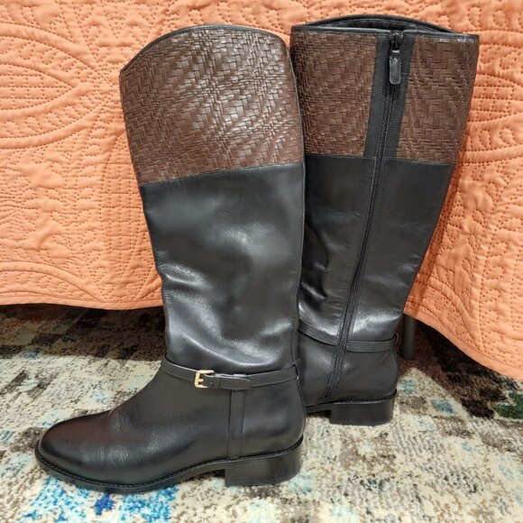Cole Haan Shoes - Cole Haan Riding Boots: Black w/Brown Detail, SZ 8-1/2B.  Excellent Condition!